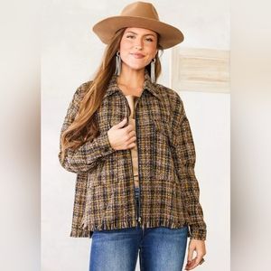 A. Peach Tweed Jacket by the Buckle Size M Collar Neck Long Sleeves